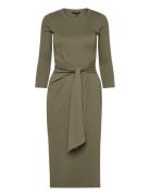 Lauren Ralph Lauren Tie-Front Cotton-Blend Crewneck Dress Grön