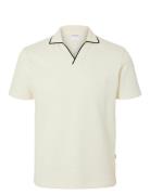 Selected Homme Slhsangev Split Neck Ss Polo Kräm