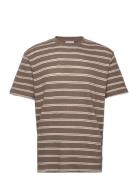 Lindbergh Striped Structured O-Neck Tee S/S Brun