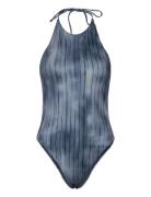 Weekday Tie Printed Halter Neck Swimsuit Blå