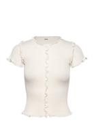Monki Frill-Edge Ribbed Knitted Top Vit