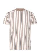 Lindbergh Towel Striped O-Neck Tee S/S Beige