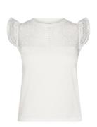 Mango Openwork Neckline Cotton Top Vit