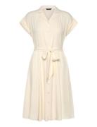 Lauren Ralph Lauren Belted Crepe Pintucked Shirtdress Kräm