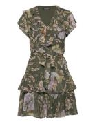 Lauren Ralph Lauren Floral Belted Crinkle Georgette Dress Grön
