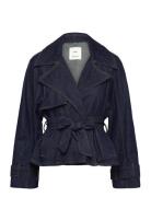 Mango Short Denim Trench Coat With Belt Marinblå
