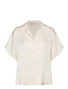 Mango Short-Sleeved Satin Shirt Kräm