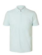 Selected Homme Slhfave Zip Ss Polo Noos Blå