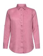 Lauren Ralph Lauren Relaxed Fit Linen Roll Tab–Sleeve Shirt Rosa