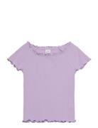 Lindex Top Rib With Curly Hem And Aop Lila