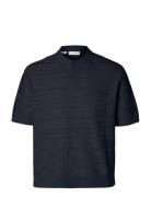 Selected Homme Slhfoam Ss Knit Relaxed Structure Polo Marinblå
