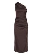 Mango Asymmetrical Satin Dress With Side Slits Brun