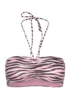 Monki Drawstring Bandeau Halter Bikini Top Rosa