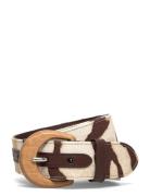 Lauren Ralph Lauren Zebra-Print Wood-Buckle Wide Belt Beige