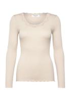 Rosemunde Rwbabette Silk Ls U-Neck Lace T-Shi Kräm