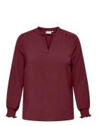 ONLY Carmakoma Carmetta Life V-Neck Ls Top Wvn Noos Burgundy