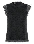Pieces Pcolline Sl Lace Top Wvn Noos Svart