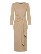 Lauren Ralph Lauren Tie-Front Cotton-Blend Crewneck Dress Beige