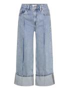 Mango Wide-Leg Cropped Jeans With Turned-Up Hem Blå