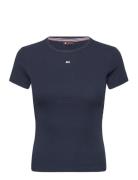 Tommy Jeans Tjw Slim Essential Rib Ss Ext Marinblå