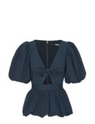 ROTATE Birger Christensen Puff Sleeve Bubble Top Marinblå