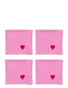Midnatt Napkins 4-Pack Pink Hearts Rosa