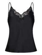 Calvin Klein Matte Satin Cami With Lace Svart