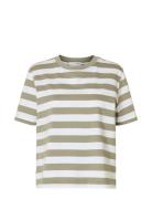 Selected Slfessential Ss Striped Boxy Tee Khaki Green
