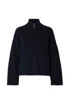 Selected Slfsia Ras Ls Knit Zipper Cardigan Noos Marinblå
