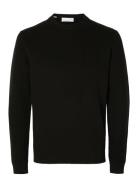 Selected Slhdane Ls Knit Structure Crew Neck Noos Svart