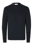 Selected Slhdane Ls Knit Structure Crew Neck Noos Marinblå