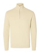 Selected Slhdane Ls Knit Structure Half Zip Noos Kräm
