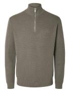 Selected Slhdane Ls Knit Structure Half Zip Noos Grå