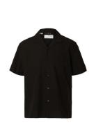 Selected Slhrelaxnew-Linen Shirt Ss Resort Svart