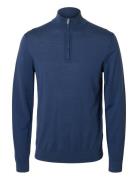 Selected Slhtray Ls Knit Merino Half Zip Noos Marinblå