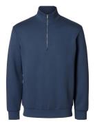 Selected Slhemanuel Soft Zip High Neck Sweat Noos Marinblå