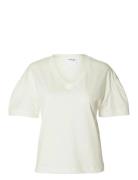 Selected Slfcarli Ss V-Neck Tee Vit