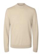 Selected Slhtray Ls Knit Merino Mock Neck Noos Beige
