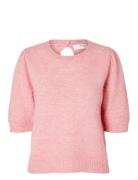 Selected Slflulu Ss Open Back Knit O-Neck Noos Rosa