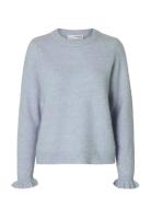 Selected Slflulu Ls Knit Frill Cuff O-Neck Noos Blå