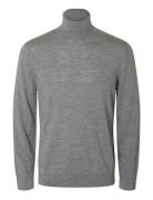 Selected Slhtray Ls Knit Merino Roll Neck Noos Grå