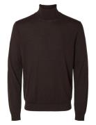 Selected Slhtray Ls Knit Merino Roll Neck Noos Brun