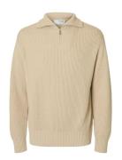 Selected Slhdry Ls Knit Relaxed Half Zip Kräm