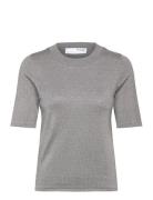 Selected Slflura Lurex 2/4 Knit O-Neck Grå