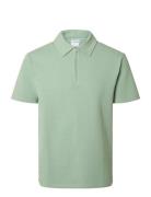 Selected Slhsander Seersucker Zip Ss Polo Grön