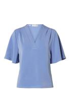 Selected Slftenny Ss V-Neck Top Noos Blå