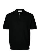 Selected Slhcran Ss Knit Structure Half Zip Polo Svart