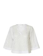 Selected Slflaerke 3/4 Cropped Broderi Ang Top B Vit