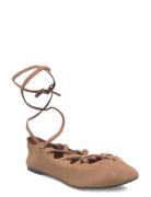Mango Suede Ballet Flats With Crossed Straps Brun