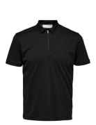 Selected Slhfave Zip Ss Polo Noos Svart